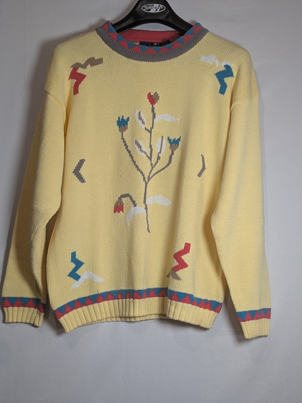 Vintage Stanley Blacker XL 100% Cotton Colorful Botanical Knit Sweater